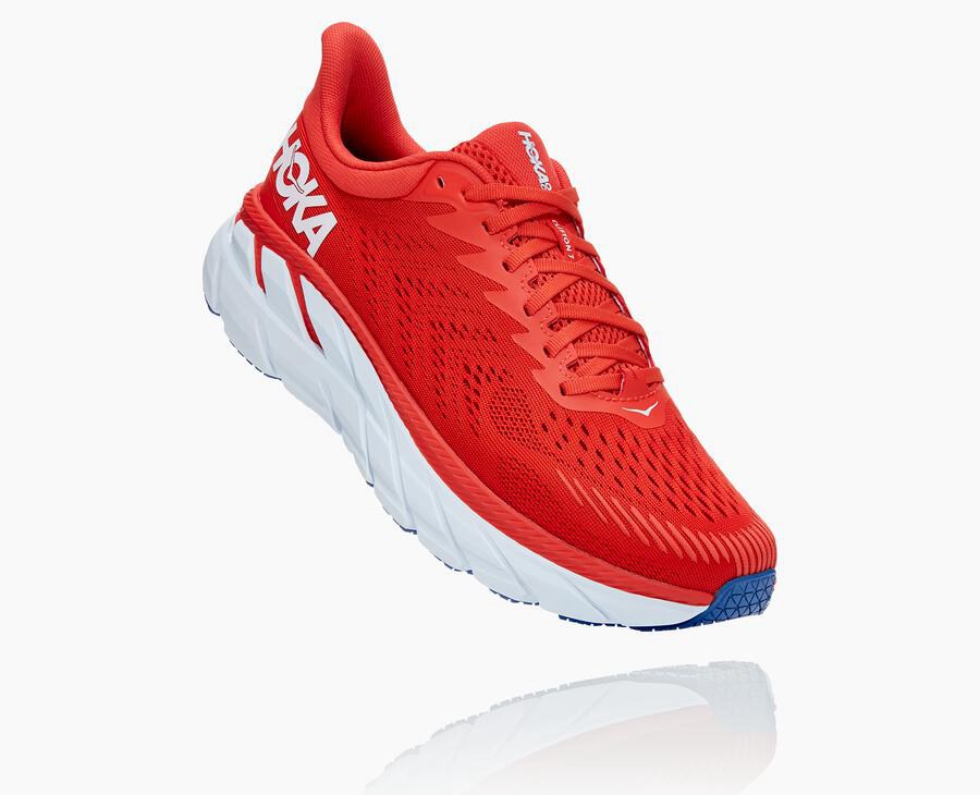 Hoka Australia One One Clifton 7 - Mens Running Shoes Red/White - ZCJVA-0271